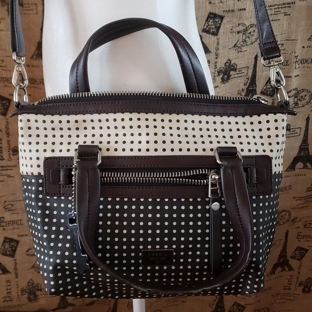 FOSSIL black and cream polkadot Purse - Picture 1 of 6